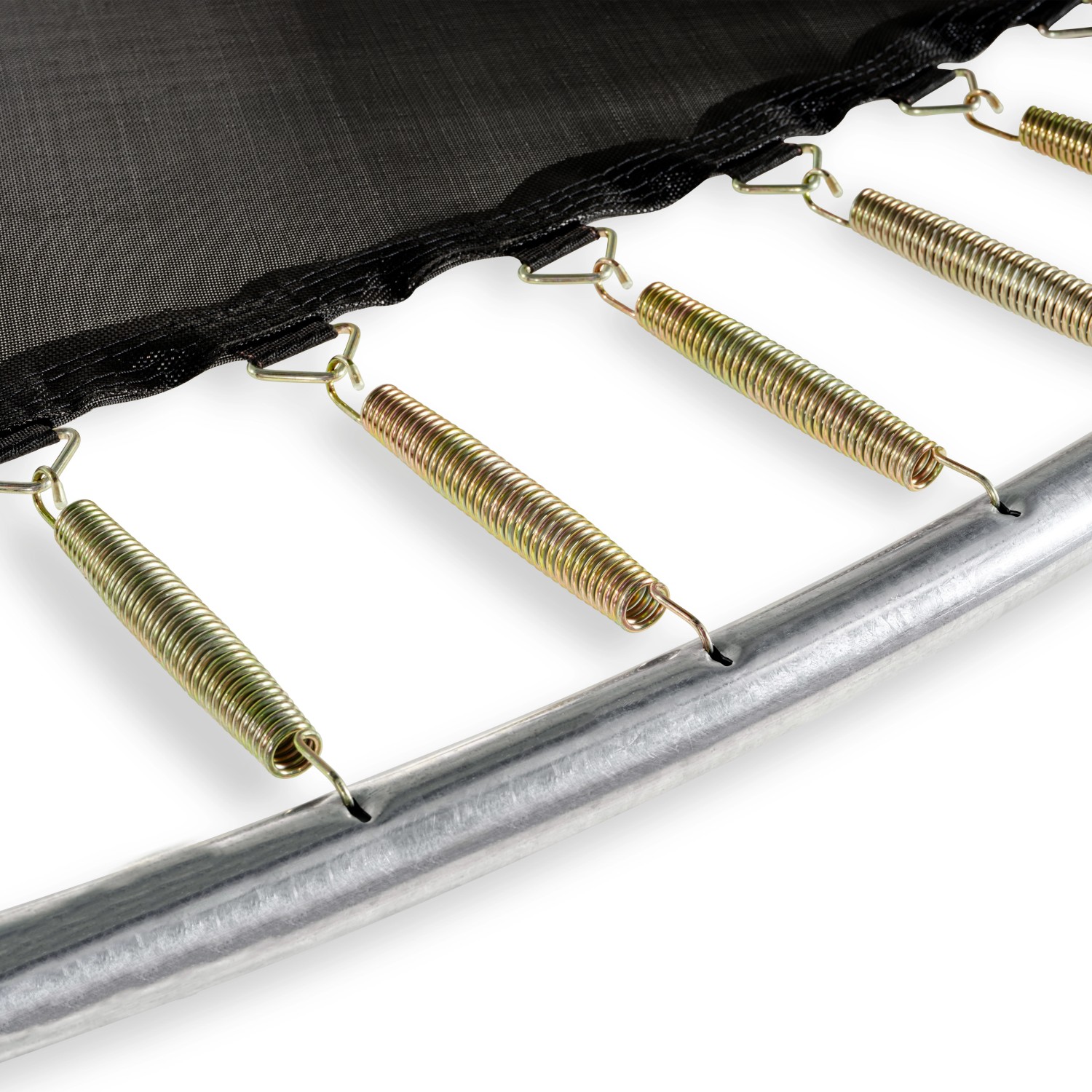 Detailaufnahme Federn und Rahmen vom grünen EXIT Allure Premium Trampolin Ø 366 cm.