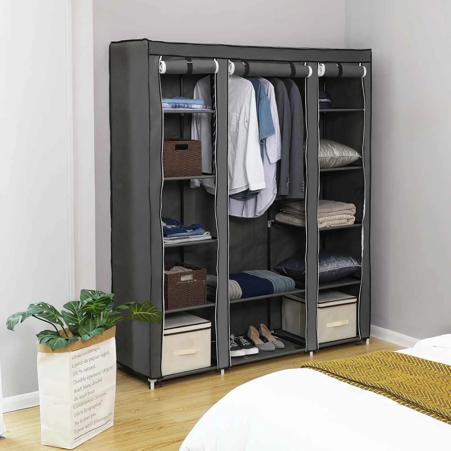 Songmics Ryg12G Vouw/Kledingkast, 175 x 150 x 45 cm, Grijs