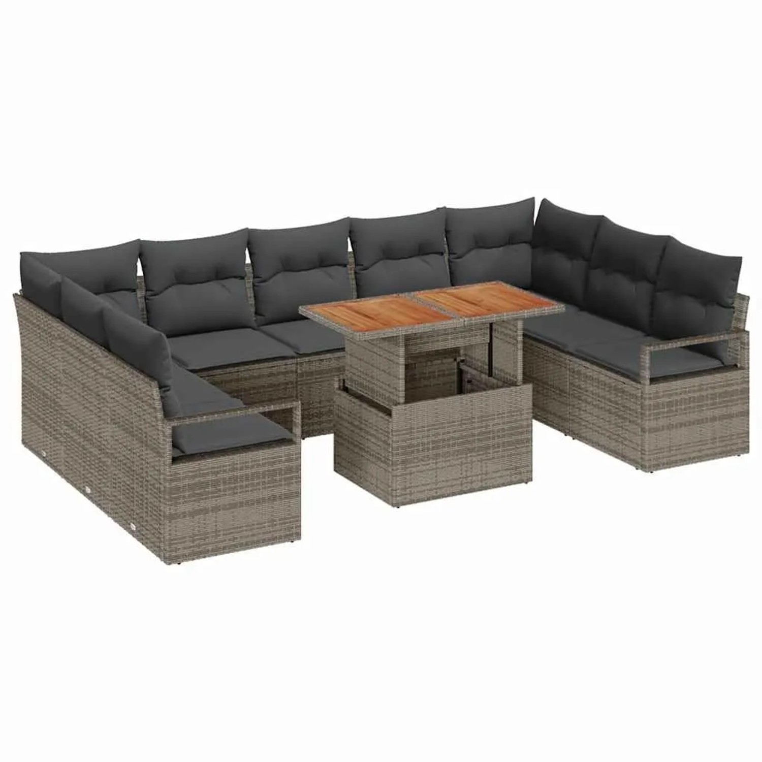 vidaXL Garten-Sofa-Set mit Kissen 10-Tlg Grau und Braun 3349754