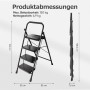 Schwarze Sekey 4-Stufen Klappleiter, ausgeklappt (123 cm hoch) und gefaltet (7,5 cm dick), rutschfeste Trittstufen, 150 kg.