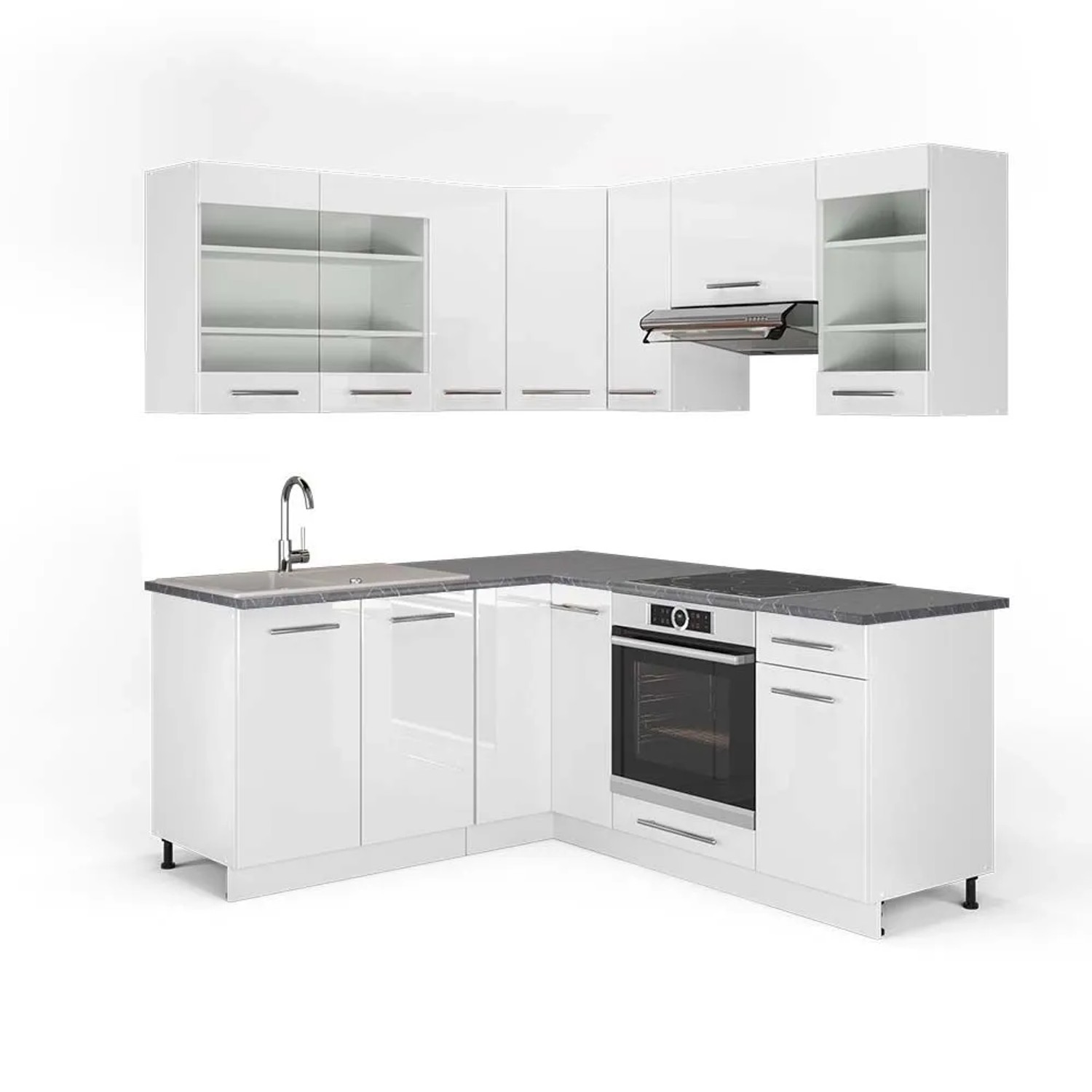 Vicco Eckküche Fame-Line Weiß Hochglanz/Weiß 190 x 82, AP Anthrazit
