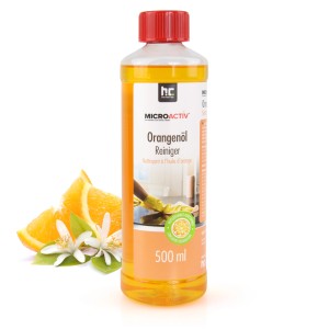 Microactiv Orangenöl Reiniger Konzentrat, 4x500ml Flasche mit Orangen und Blüten.