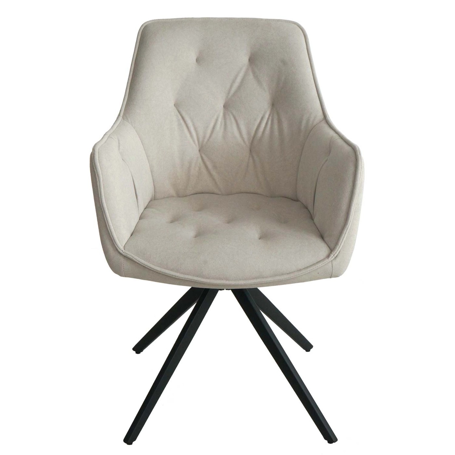 MCW Esszimmerstuhl L80 6er-Set, creme-beige Polsterstuhl mit Drehfunktion und schwarzem Stahlgestell.