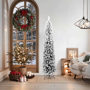 Schlanker, künstlicher Weihnachtsbaum mit Schnee, 180 cm hoch. Dekoration für Weihnachten.