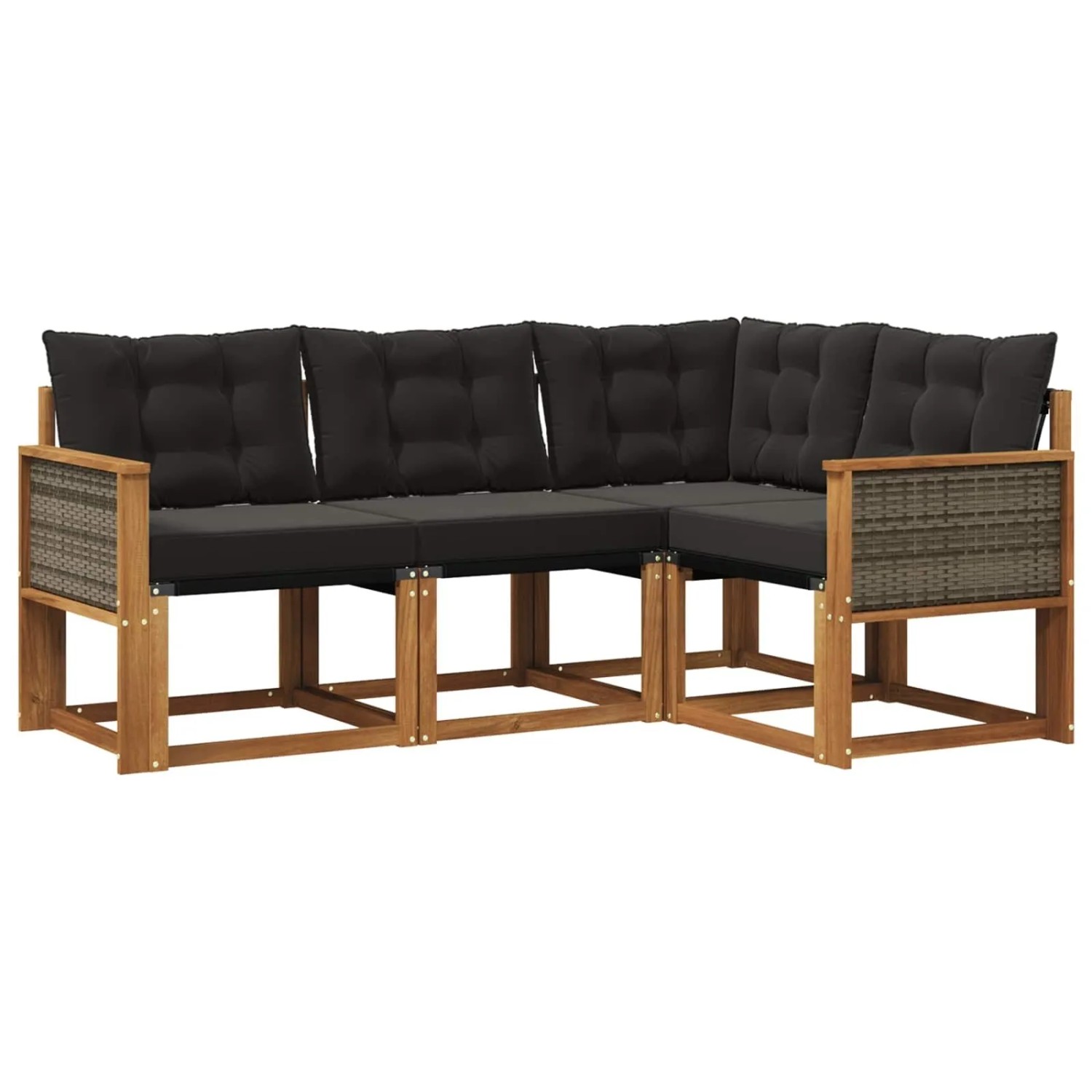 vidaXL Outdoor-Sofagarnitur mit Kissen 4 Stk Natur und Schwarz 3381916