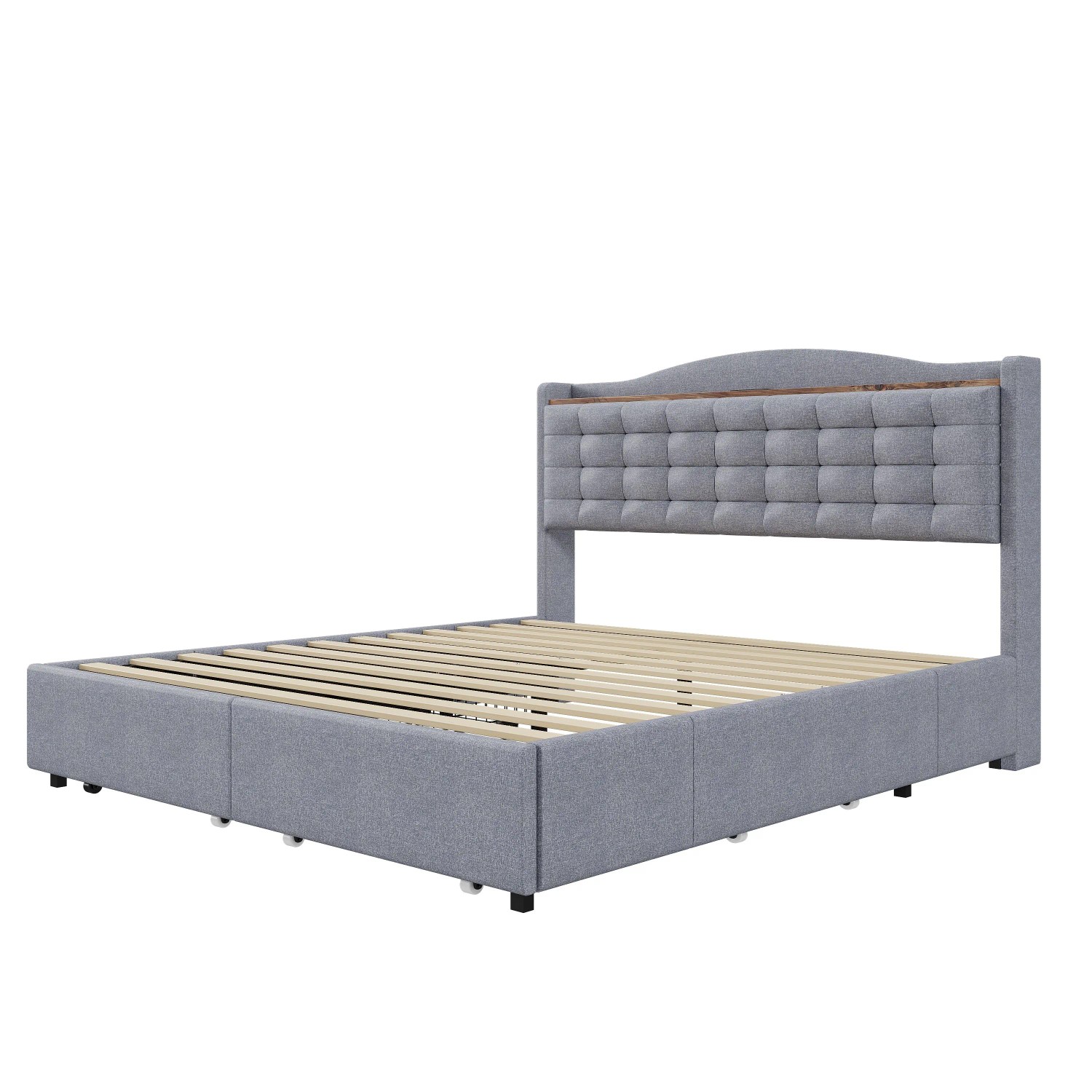 okwish Polsterbett 160x200cm mit USB Nachttisch Schlafzimmer Grau ohne Matratze
