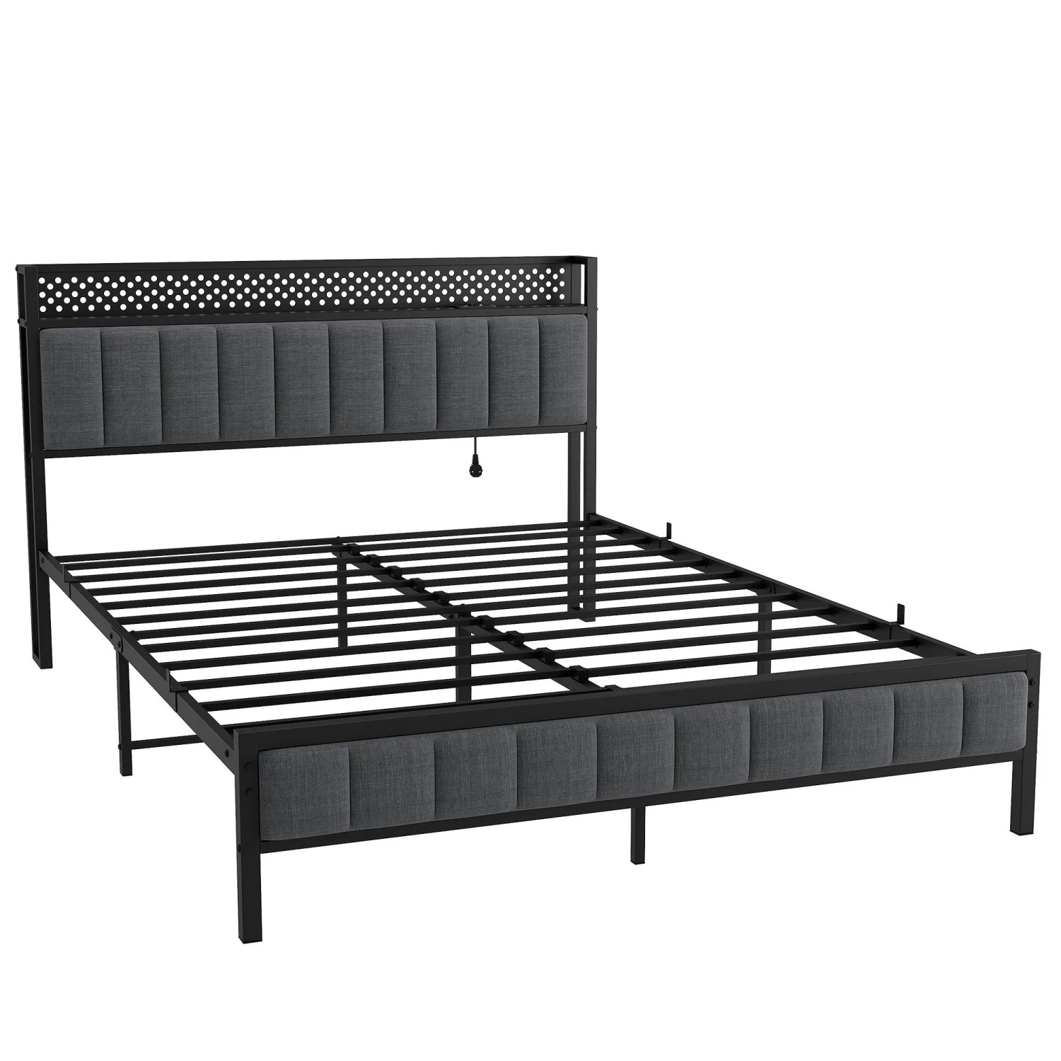 okwish Polsterbett mit Steckdose LED-Licht Jugendbett 140x 200cm Grau