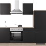 Flex-Well Küchenzeile Capri, 220 cm, Schwarz Matt/Endgrain Oak, mit E-Geräten.