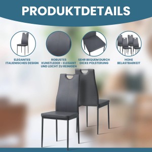 Albatros Esszimmerstühle SALERNO, 6er Set, grau, Kunstleder, modernes Design für Esszimmer und Küche.