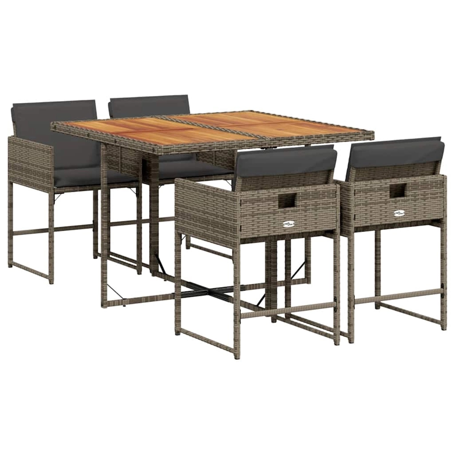 vidaXL 5-Tlg Garten-Essgruppe mit Kissen Grau Poly Rattan 3211262 günstig online kaufen