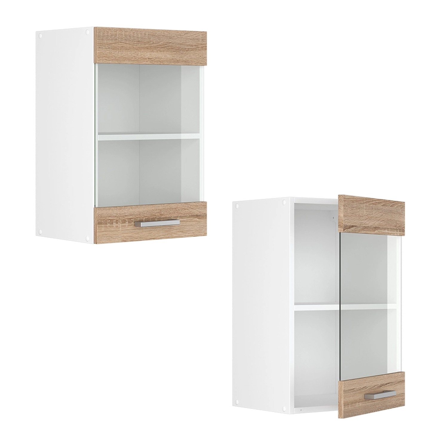 Vicco Küchenglasschrank R-Line, Sonoma/Weiß, 40 cm. Hängeschrank mit Glastür.