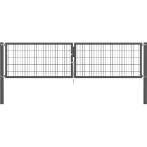 Doppeltor Flexo Plus, 400x100 cm, anthrazit, mit Pfosten. Gartenzaun-Tor aus Stahl mit Doppelstabmatte.