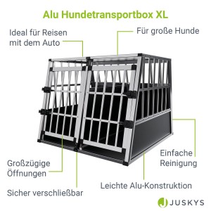 Juskys Alu Hundetransportbox XL für große Hunde, sichere Reise im Auto.
