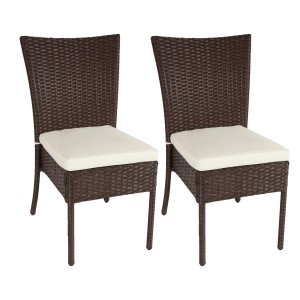 2er Set Gartenstühle: MCW Poly-Rattan Stuhl G19, braun, mit creme Kissen. Stapelbare Rattanstühle für Balkon und Terrasse.