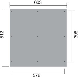 Draufsicht Weka Flachdach-Doppelcarport 618, Maße 603x512 cm, ohne Dachplatten.