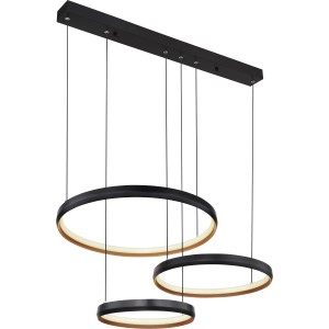 Moderne LED-Pendelleuchte Halli, schwarz matt, mit drei Ringen in unterschiedlicher Größe.