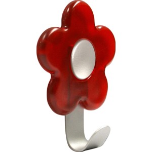 Blumenförmiger, roter Wandhaken 2050 aus Metall.