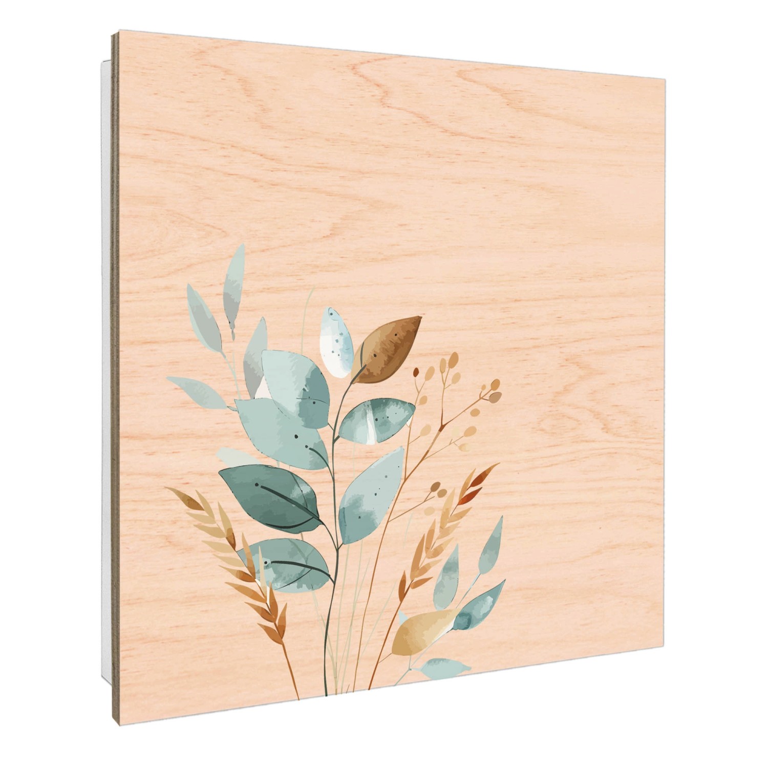 Banjado Schlüsselbox aus Holz, 30x30cm, weiß, mit minimalistischem Blätter-Motiv auf der Front.