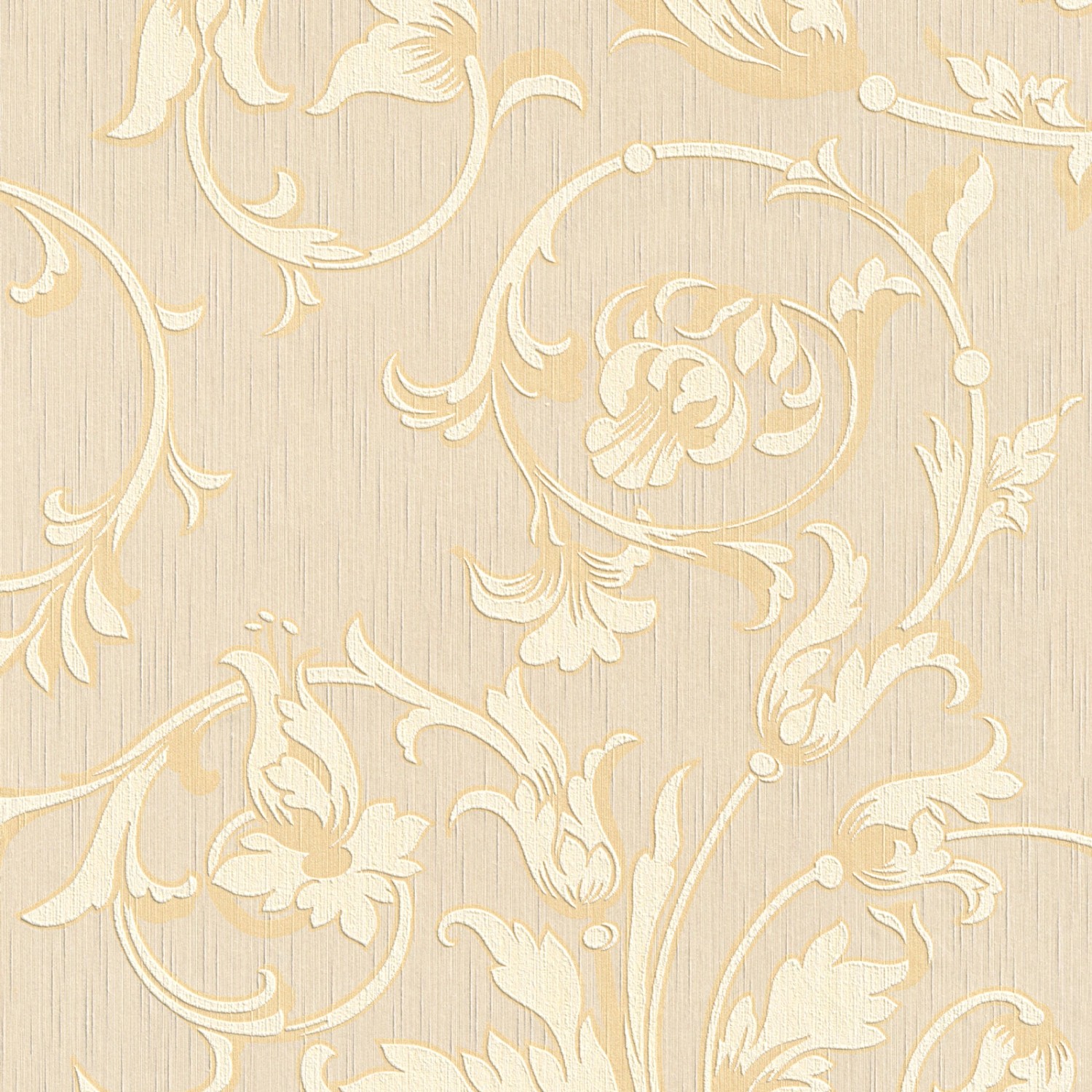 Bricoflor Florale Tapete in Creme Weiß Helle Textiltapete mit Blumen Ranken Elegant Textil Vliestapete mit Ornament Must