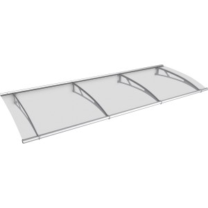 Modernes Pultvordach aus Edelstahl mit klarer Acrylglasabdeckung für den Hauseingang.