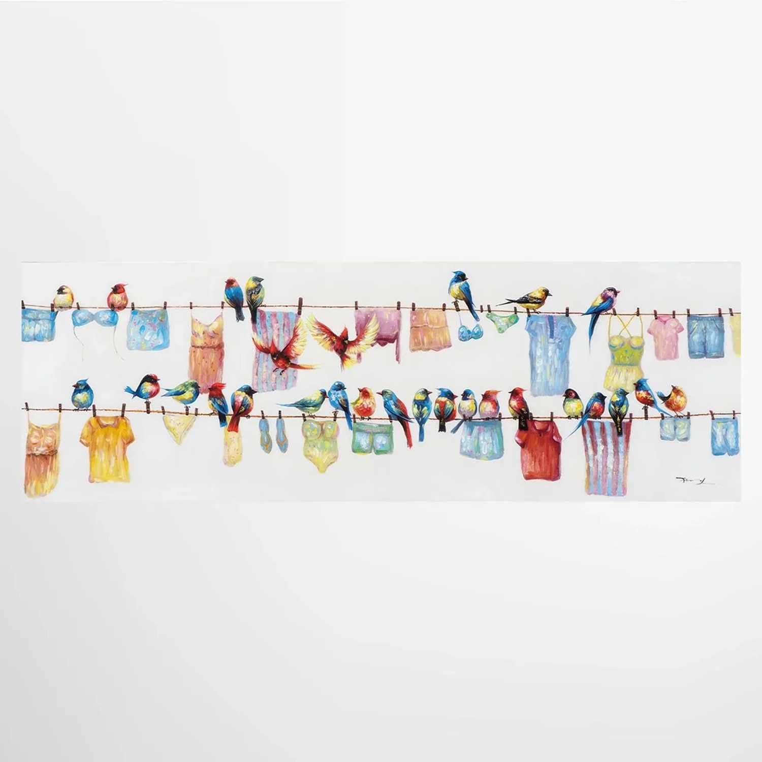 Art Universe Leinwandbild Vögel an der Wäscheleine 50 x 150 cm
