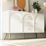Merax Kommode creme-weiß, 3 Schubladen, geschwungene Türen, goldene Füße. Stilvoller Wohnzimmerschrank.