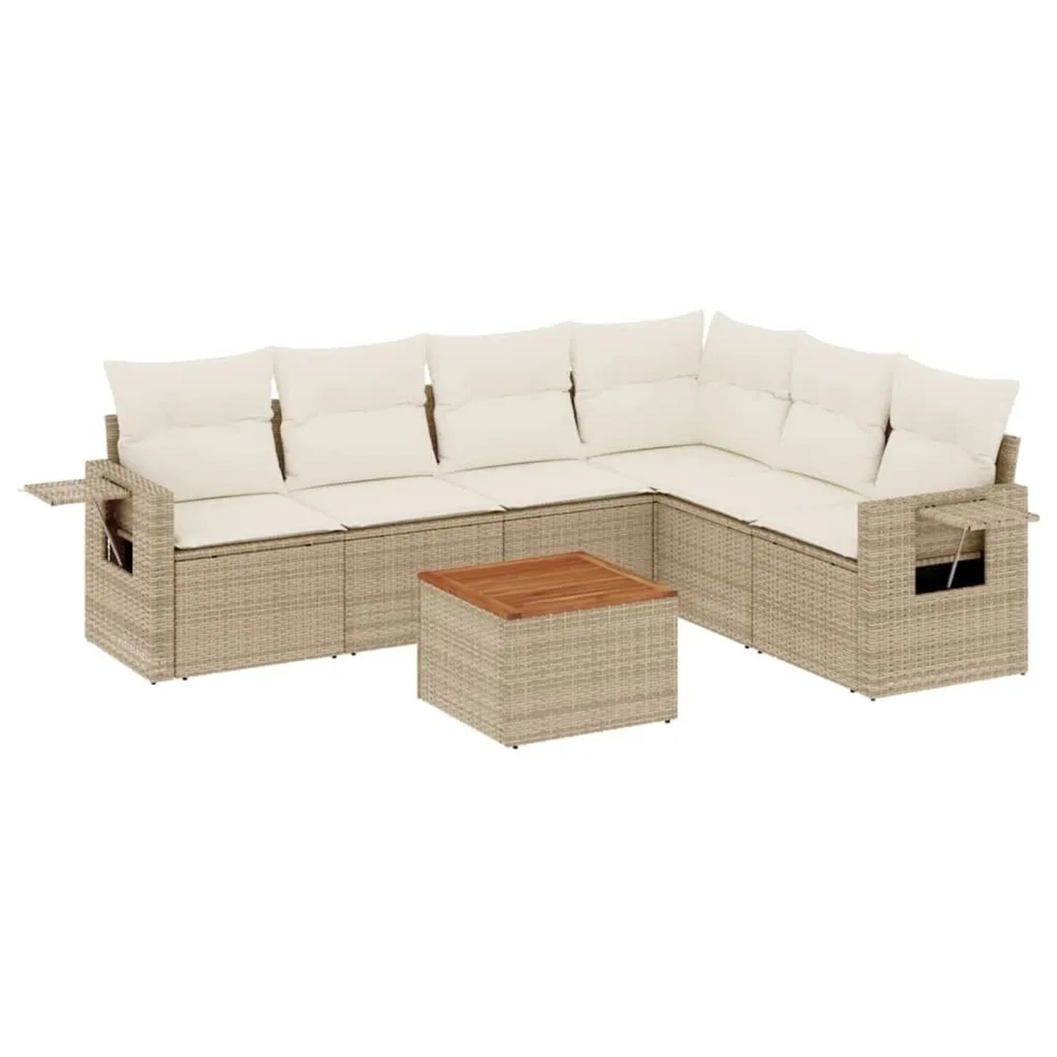 vidaXL 7-Tlg Garten-Sofagarnitur mit Kissen Beige Poly Rattan 3224581 günstig online kaufen