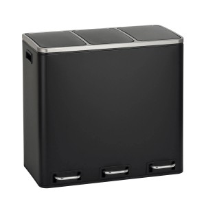 Svita TM3X18 Mülleimer, 54L, zur Mülltrennung, Schwarz, mit 3 Fächern und Tretpedalen.