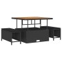 Schwarzes vidaXL Garten-Sofa-Set mit Tisch und Hockern aus Poly Rattan und Kissen, 11-teilig.
