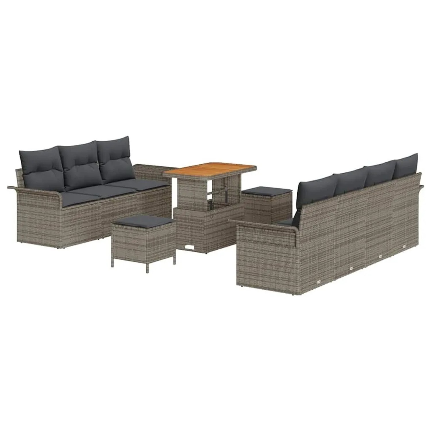 vidaXL Garten-Sofa-Set mit Kissen mit Speicher 10-Tlg Grau 3364053