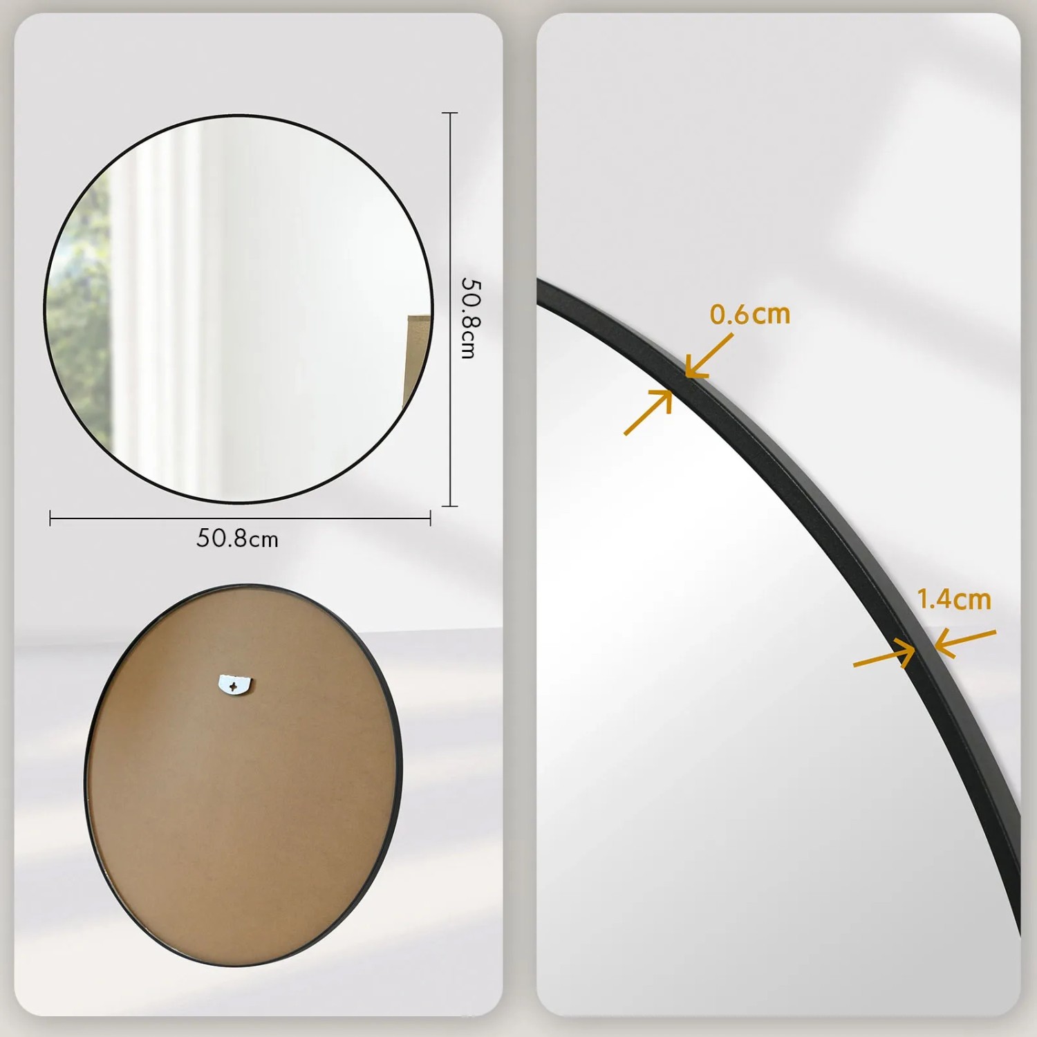 Floordirekt Wandspiegel Bella, runder Spiegel Ø 50cm mit schwarzem Aluminiumrahmen.