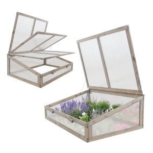 TRUTZHOLM Frühbeetaufsatz aus Holz, 120x80cm, grau, für Hochbeete und Garten, mit geöffnetem Deckel.