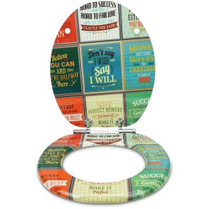 Sanfino WC-Sitz Old School mit Motivdruck und Absenkautomatik. Toilettendeckel aus Holz, mehrfarbig.