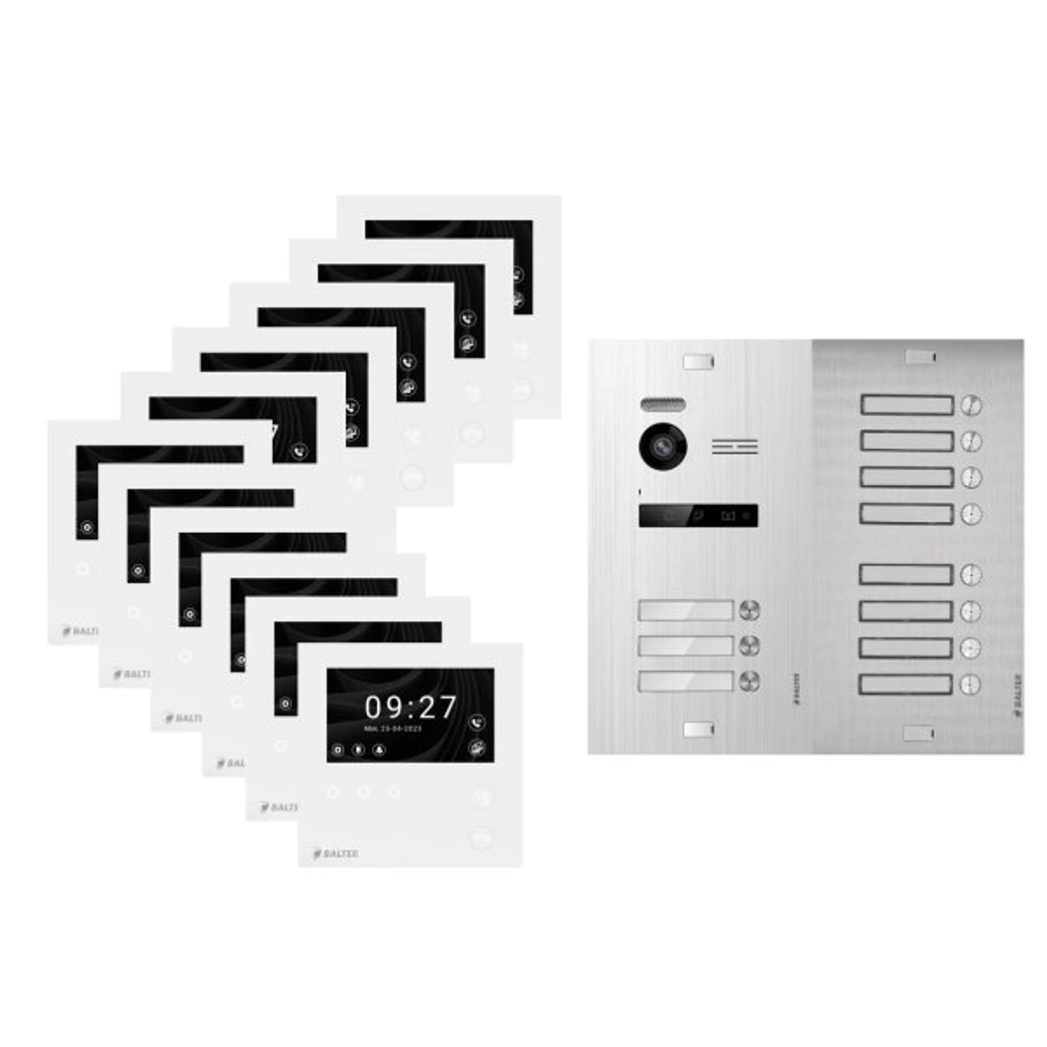 Balter Evo-HD-Mini Video Türsprechanlage Komplettsystem für 11-Familienhaus mit 4,3 Zoll Monitor Silber