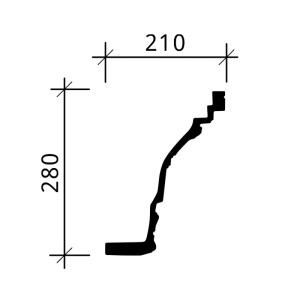 Abbildung eines Profils der PROFHOME Eckleiste S-150524 mit Maßangaben (210 x 280).