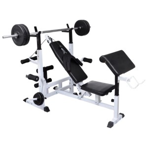 vidaXL Hantelbank mit Ablage und Langhantel und Kurzhantel-Set 120 kg 275378