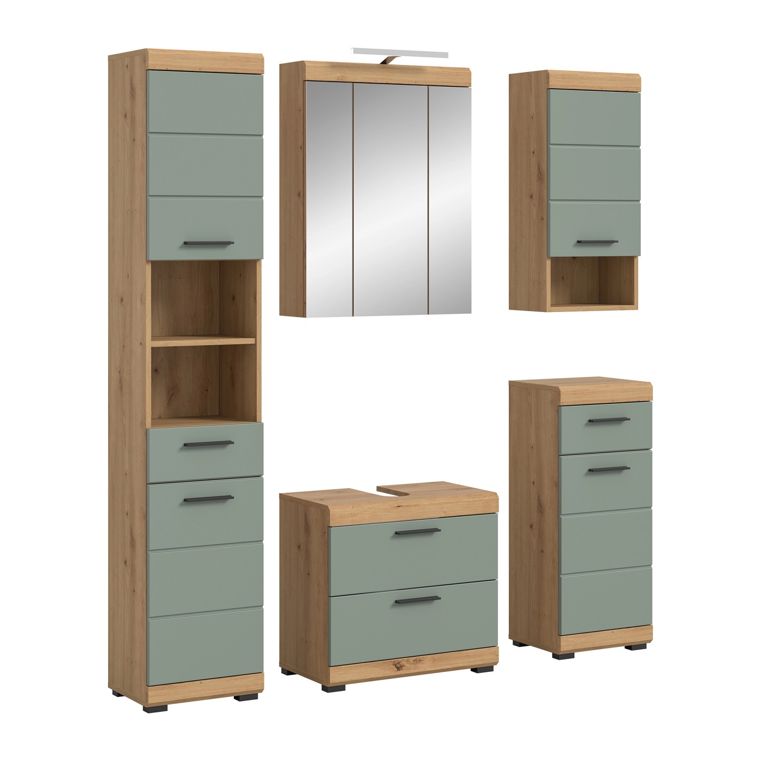 Badkombination 5-teilig Schubladen 164 x 191 x 34 cm Front Salbei FSC®