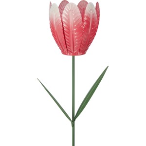 Gartenstecker Tulpe aus Eisen, pink, 95cm hoch. Dekorative Gartendeko für Beet und Rasen.