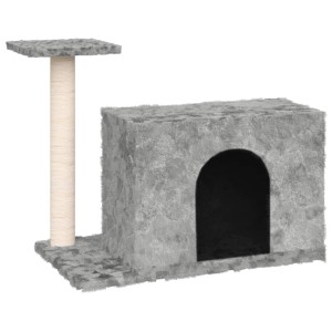 Hellgrauer Kratzbaum mit Sisal-Säule und Katzenhaus (51 cm) für Kätzchen und Katzen.