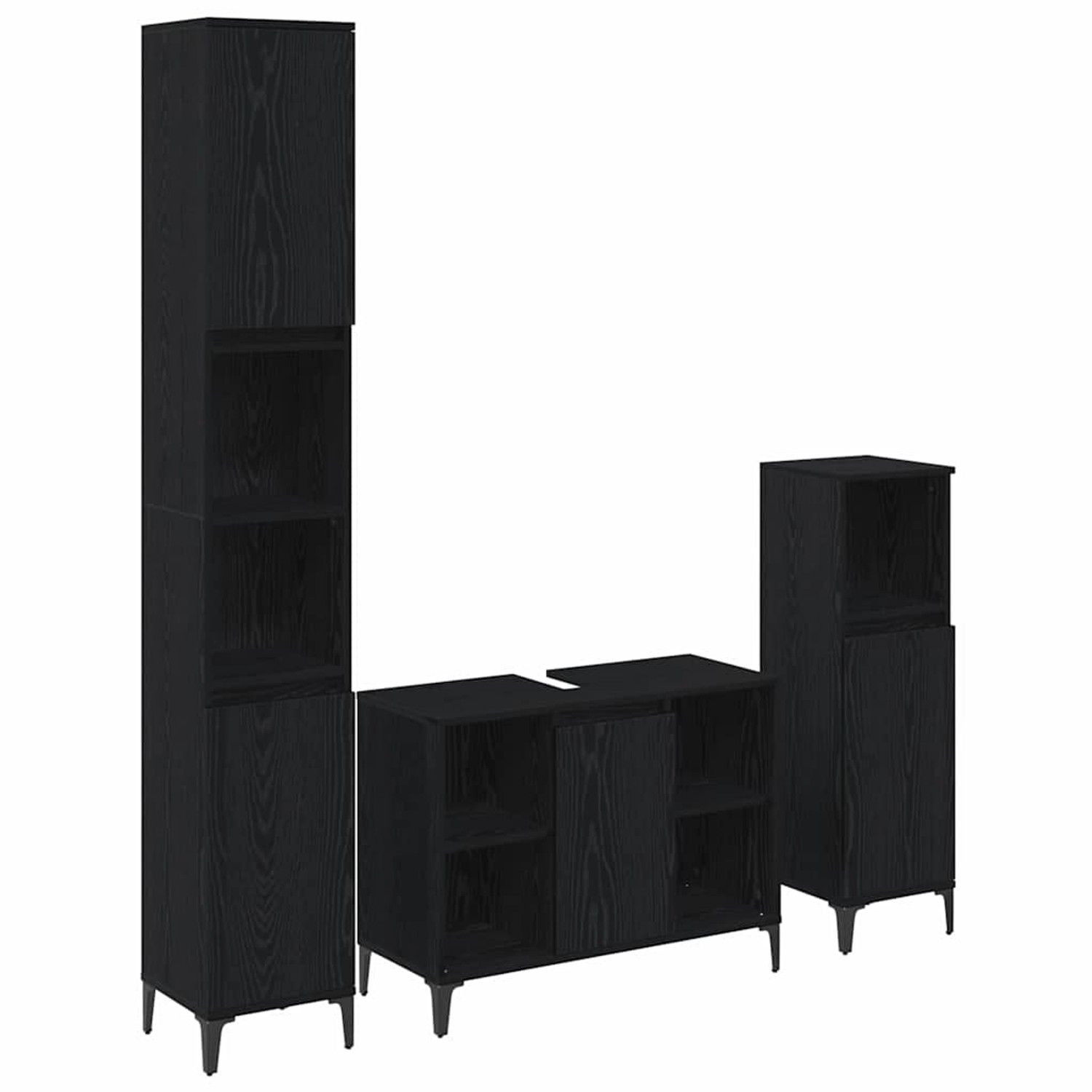 vidaXL Badezimmermöbel-Set 3-Tlg Schwarz Eichen-Optik Holzwerkstoff 3416170 günstig online kaufen