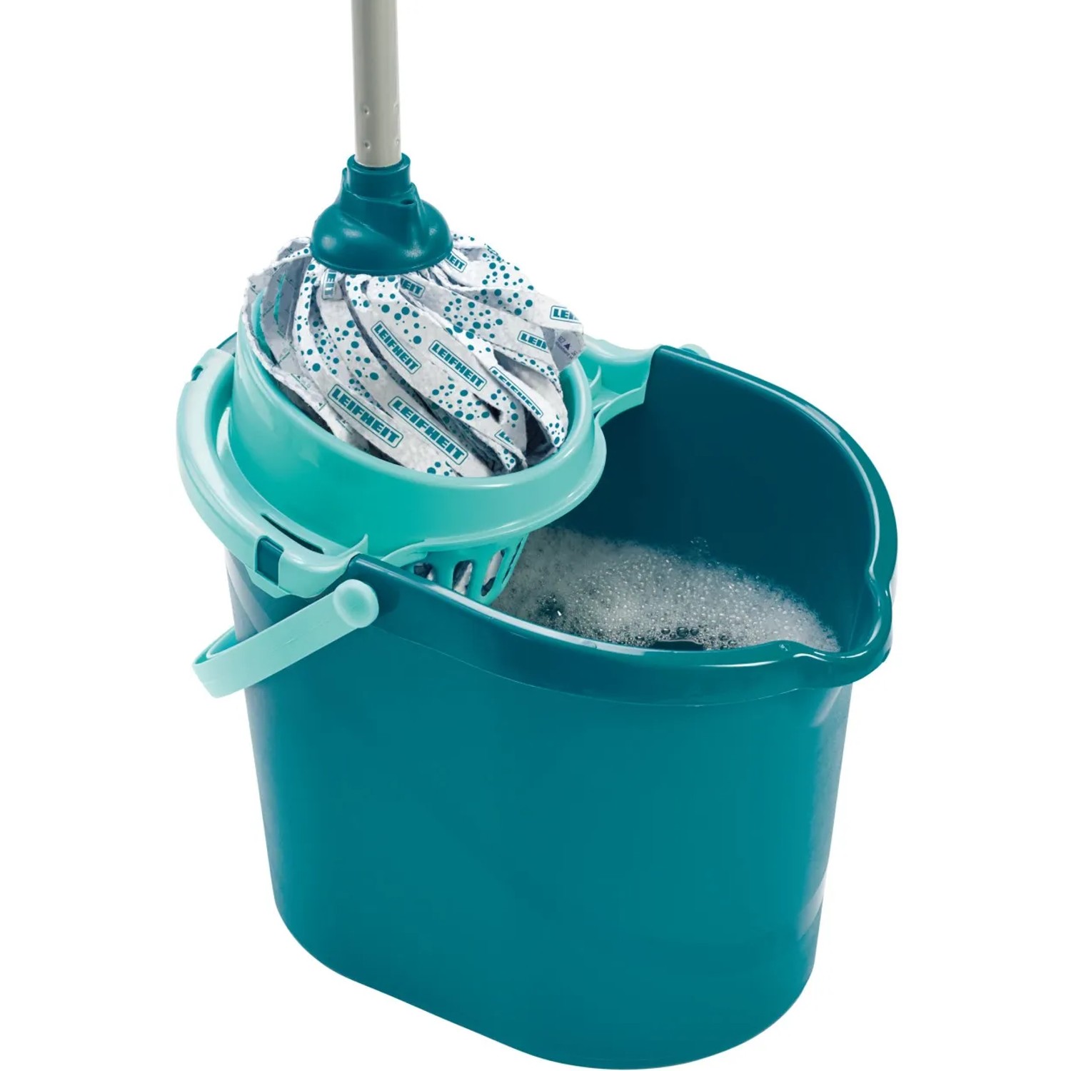 Leifheit Wischmop Set Classic mit Eimer und Auswringer in blau-grün.
