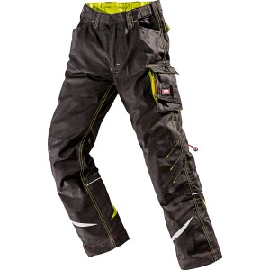 Bullstar Kinderhose Ultra, schwarz/lime, Größe 170/176. Arbeitskleidung mit Knieverstärkung, Cargo-Taschen und Reflexelementen.