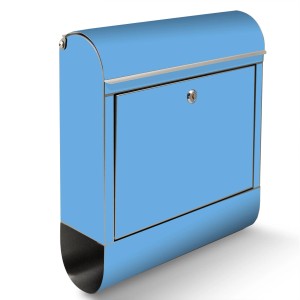 Edelstahl Briefkasten in Pastellblau mit Zeitungsfach, rostfrei, 38x43x12.5cm.