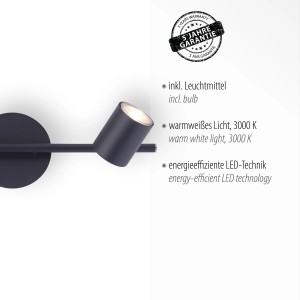 Anthrazitfarbener 2-flammiger LED-Spot Tarik von Just Light, dreh- und schwenkbar.