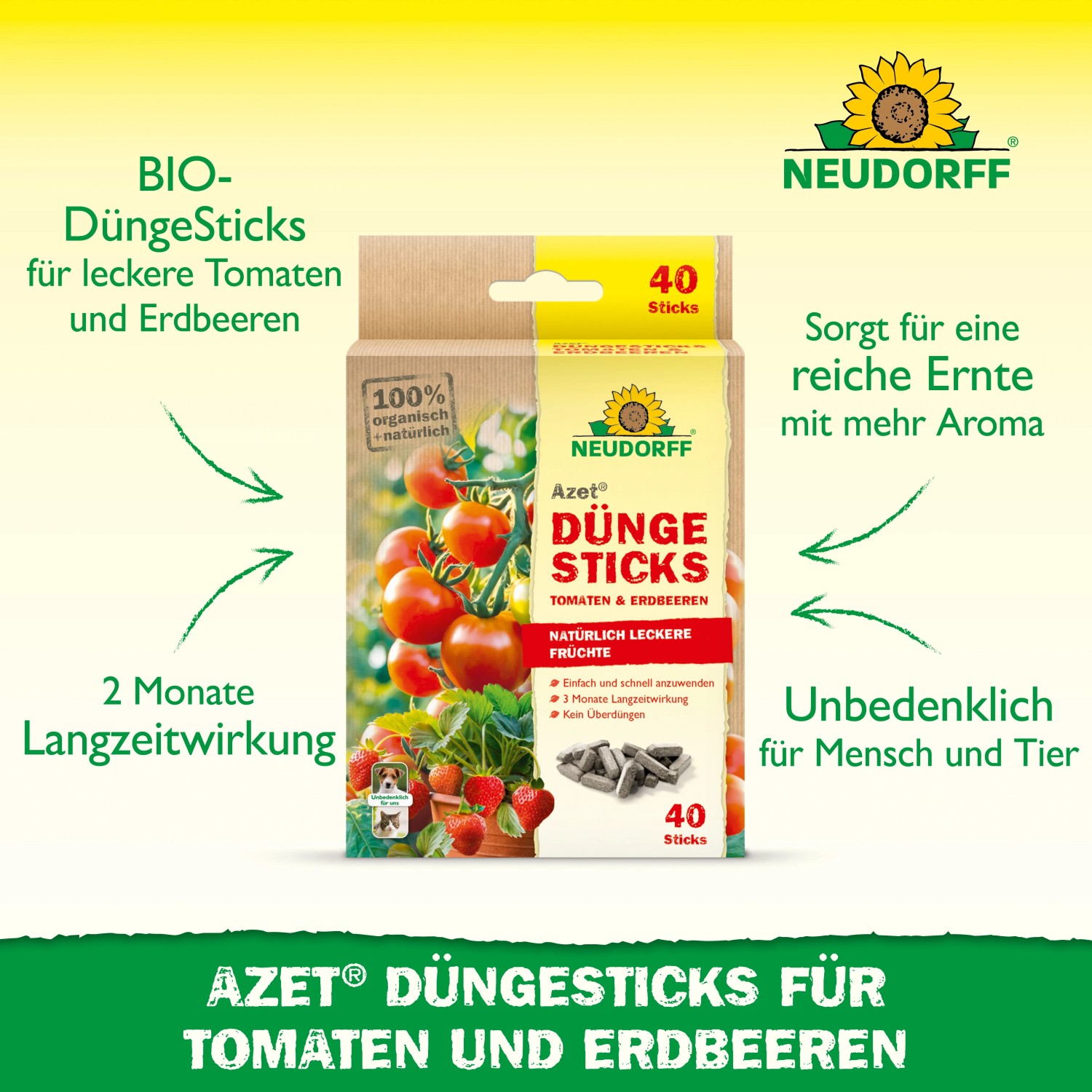 Neudorff Pflanzendünger Azet DüngeSticks für Tomaten und Erdbeeren 40 Stück