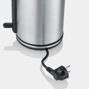 Severin Wasserkocher WK 3449 aus Edelstahl mit 360° Basis und Netzkabel mit Stecker.