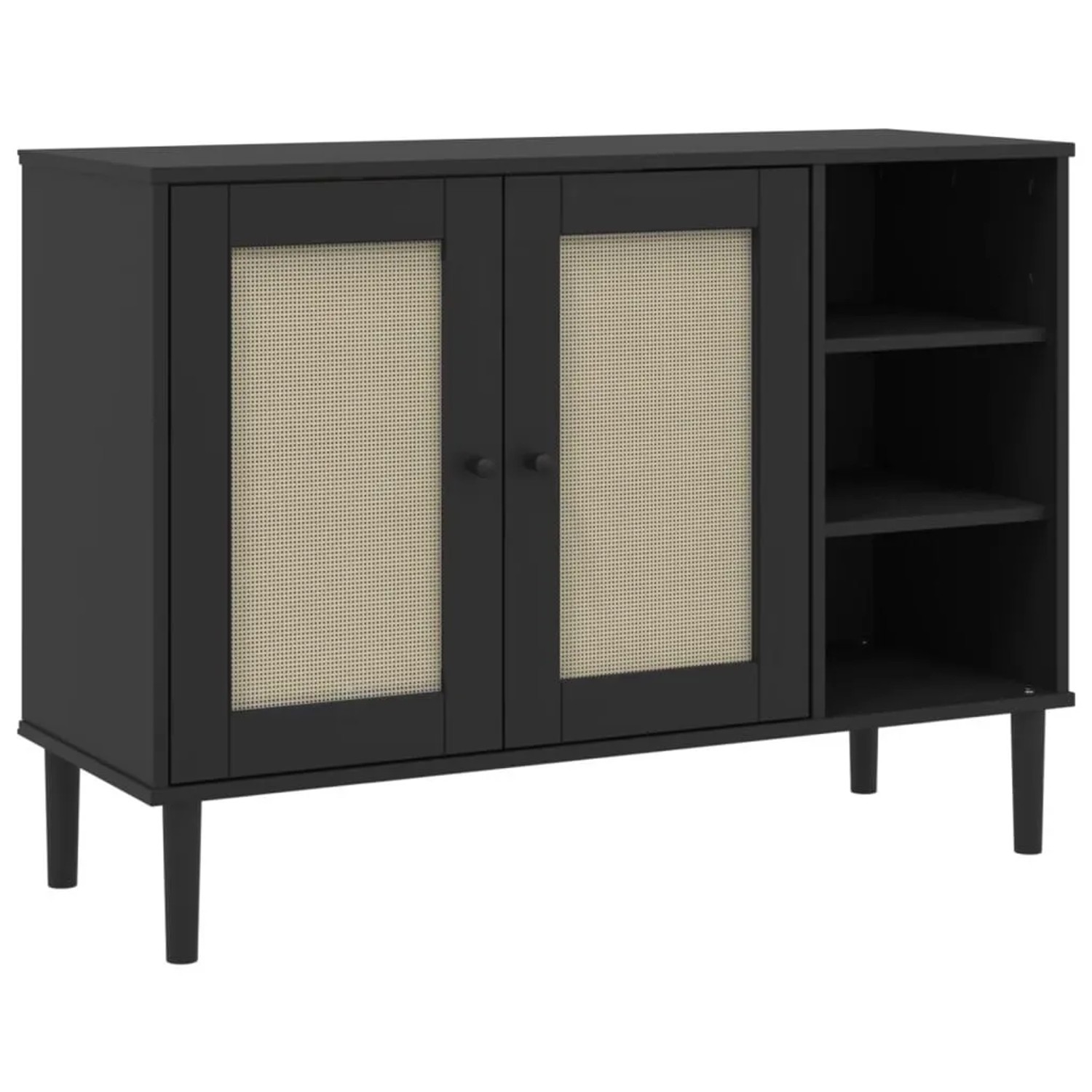 vidaXL Sideboard SENJA Rattan-Optik Schwarz 112x40x80 cm Kiefernholz 358030