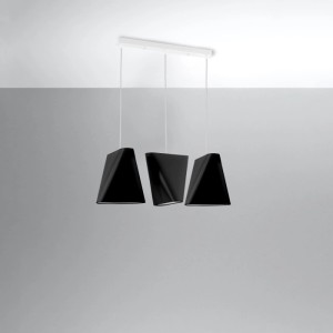Schwarzer Sollux Lighting Kronleuchter Blum 3 mit drei Lampenschirmen im modernen Design.