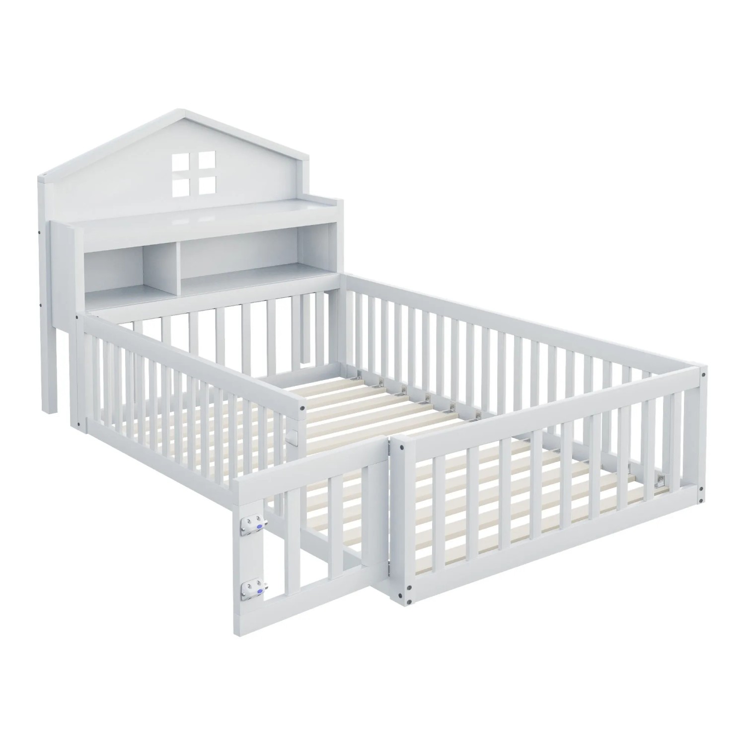 Merax Kinderbett 90x200cm Massivholz Hausbett Stauraum Weiß