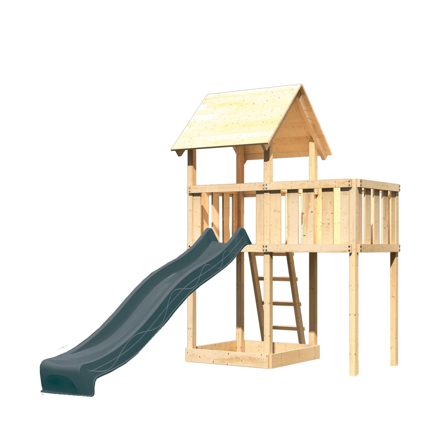 Karibu Spielturm Lotti mit Rutsche u. Anbauplattform Natur-Anthrazit